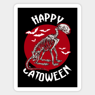 Happy Catoween Skeleton cat with flying bats Magnet